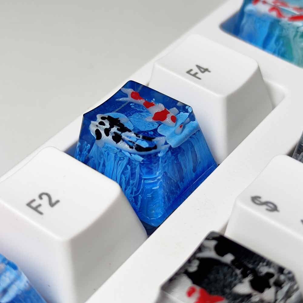 Handmade Backlit Key Cap For Cherry MX Mechanical Koi Fish Resin Keycaps 1U