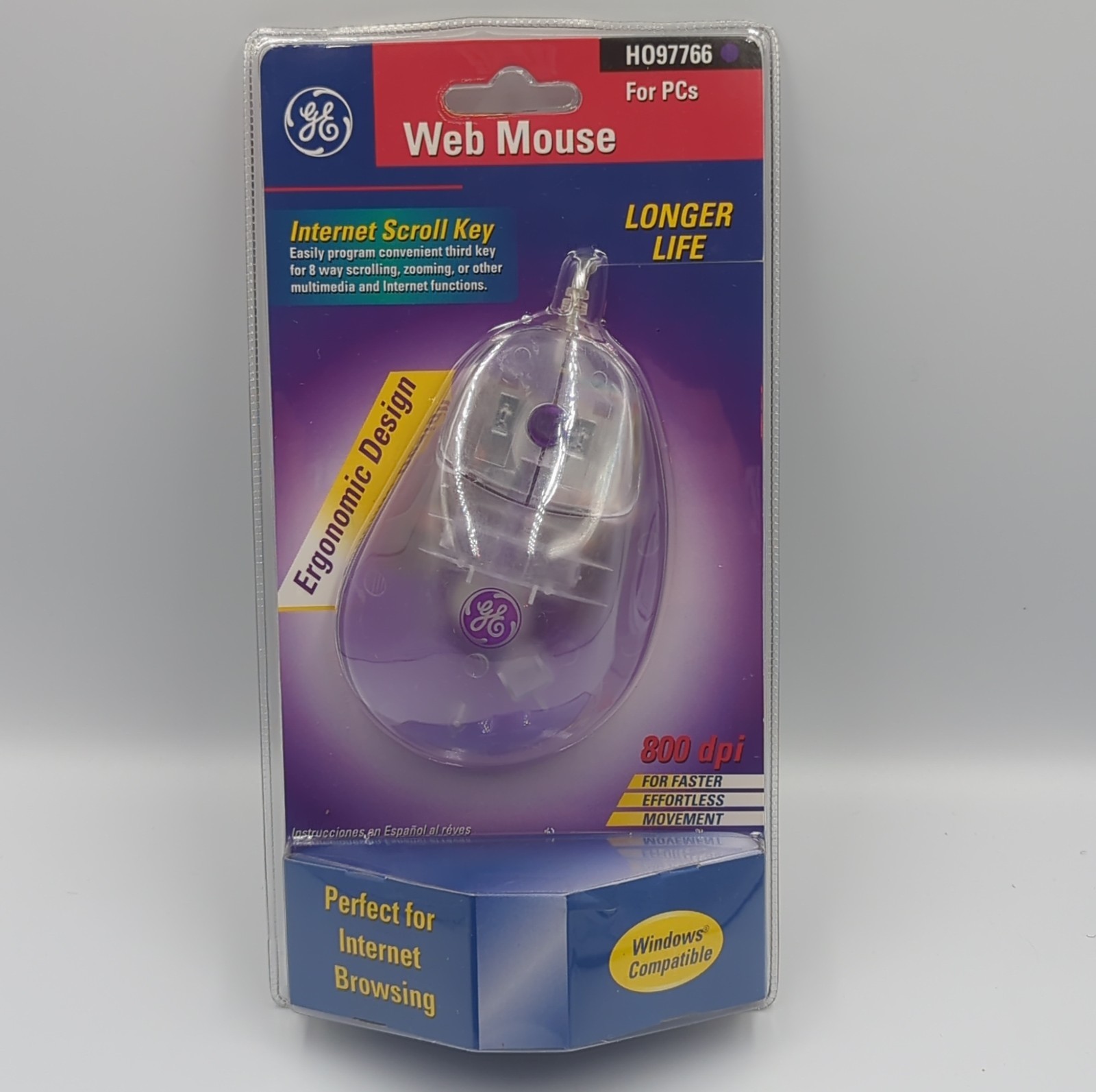 Vintage New GE Web Mouse H097766 Grape Purple PS/2 Or Serial Port Windows 95 98
