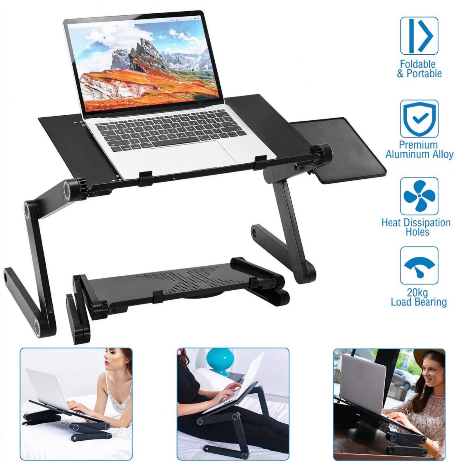 360° Adjustable Laptop Table Stand  Lap Sofa Bed Tray Foldable PC Notebook Desk