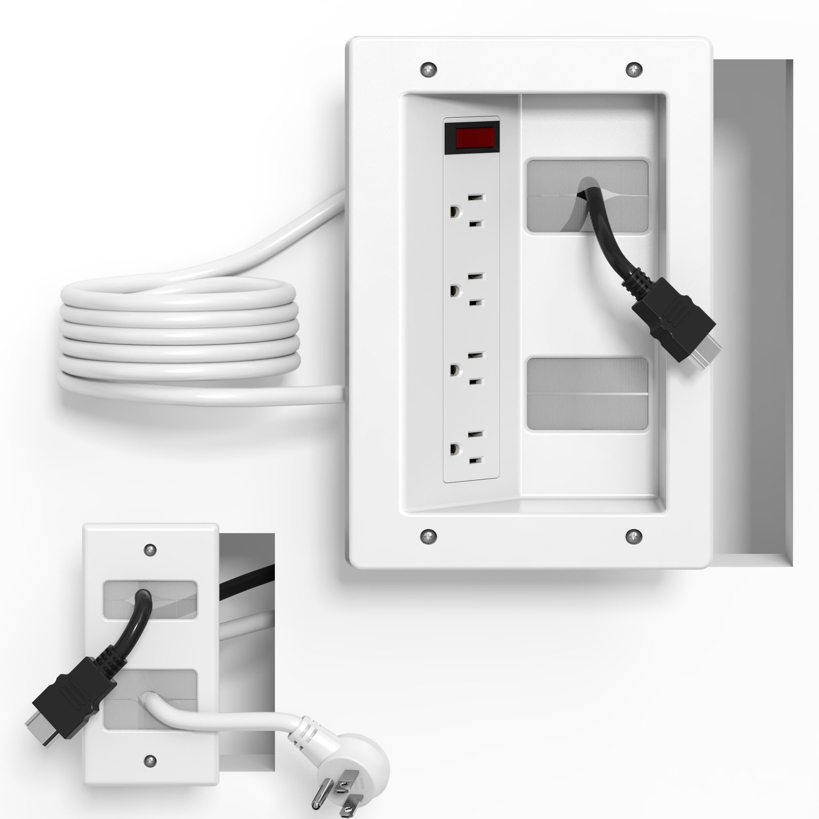 In Wall Cable Management Kit with Recessed Outlet Box, 4 Outlets, 9.8FT Cord,...