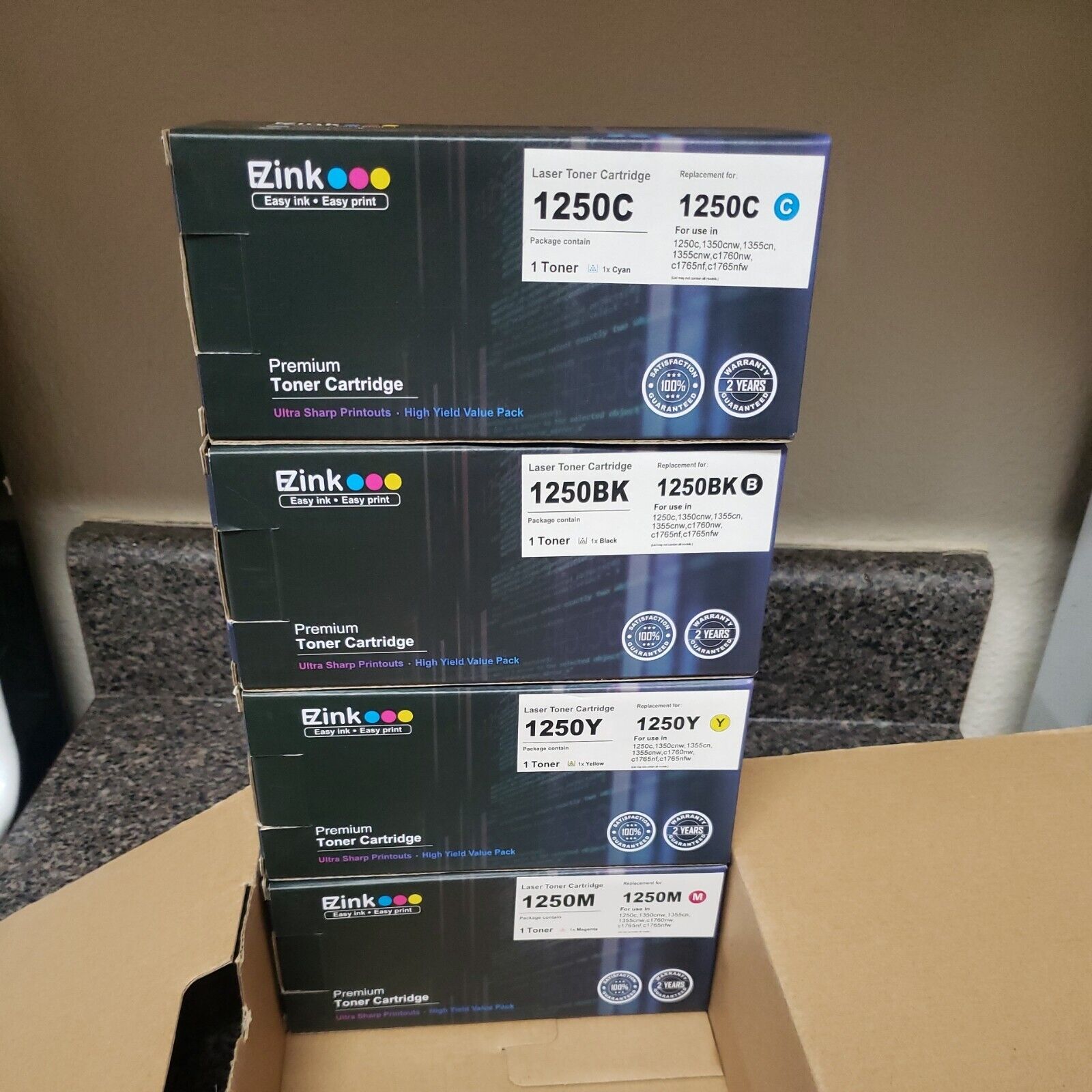 New EZink Laser Toner Premium Cartridge Replacement 1250Y 1250C 1250M 1250BK  4