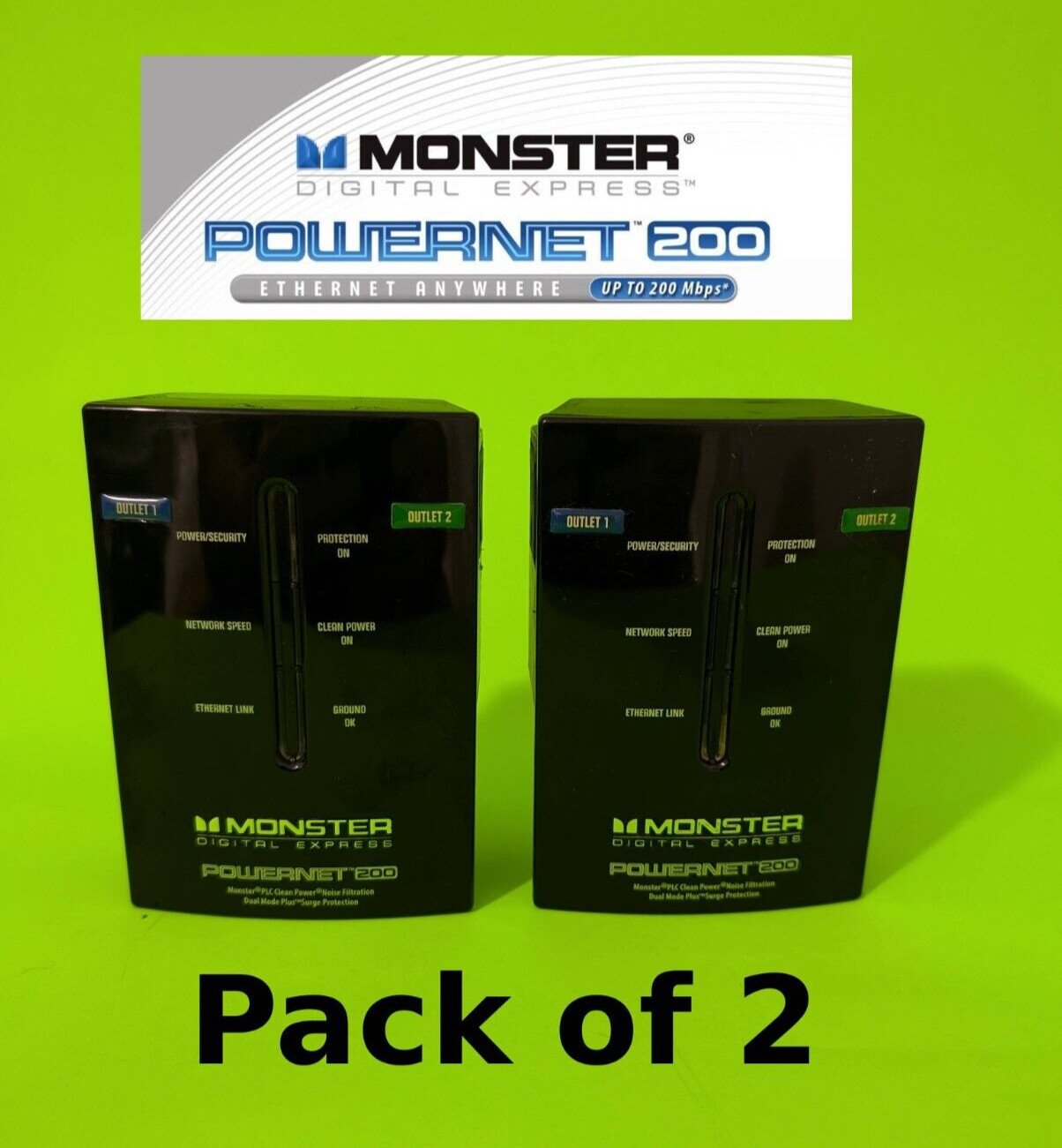 Monster Digital Express Powernet 200 DX PLN200 Clean Power Outlet Network 2 Pack