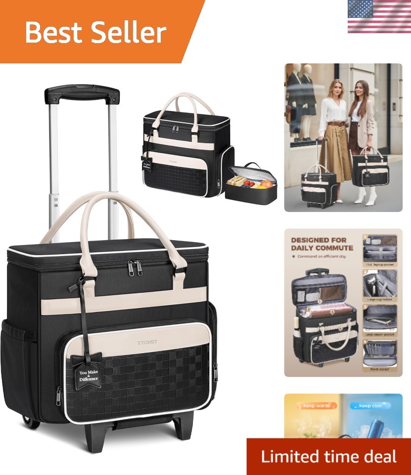 Lightweight and Functional Rolling Laptop Bag for Work & Travel - Black Beige