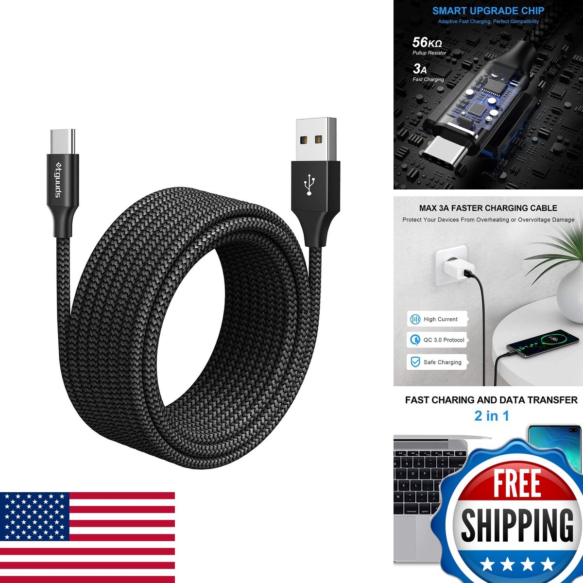 etguuds 12ft USB to USB C Fast Charging Cable Cord