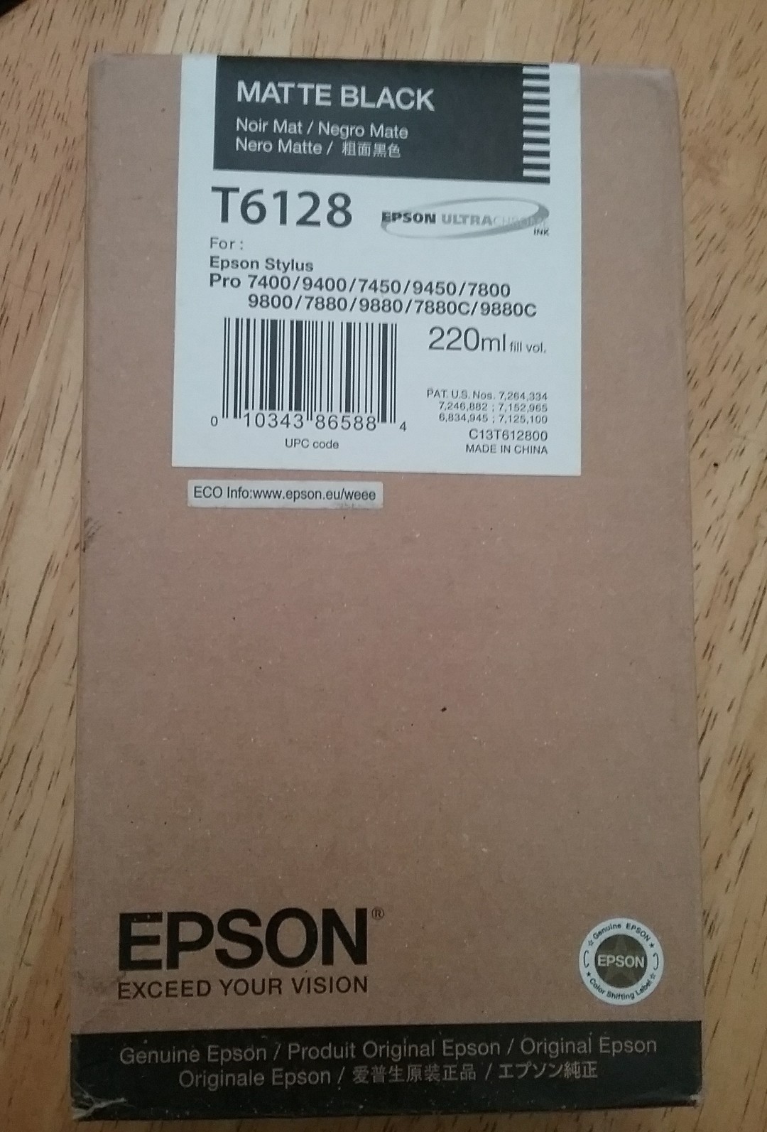 02-2025 NEW GENUINE EPSON T6128 MATTE BLACK INK 220ml STYLUS 7800 7880 9800 9880