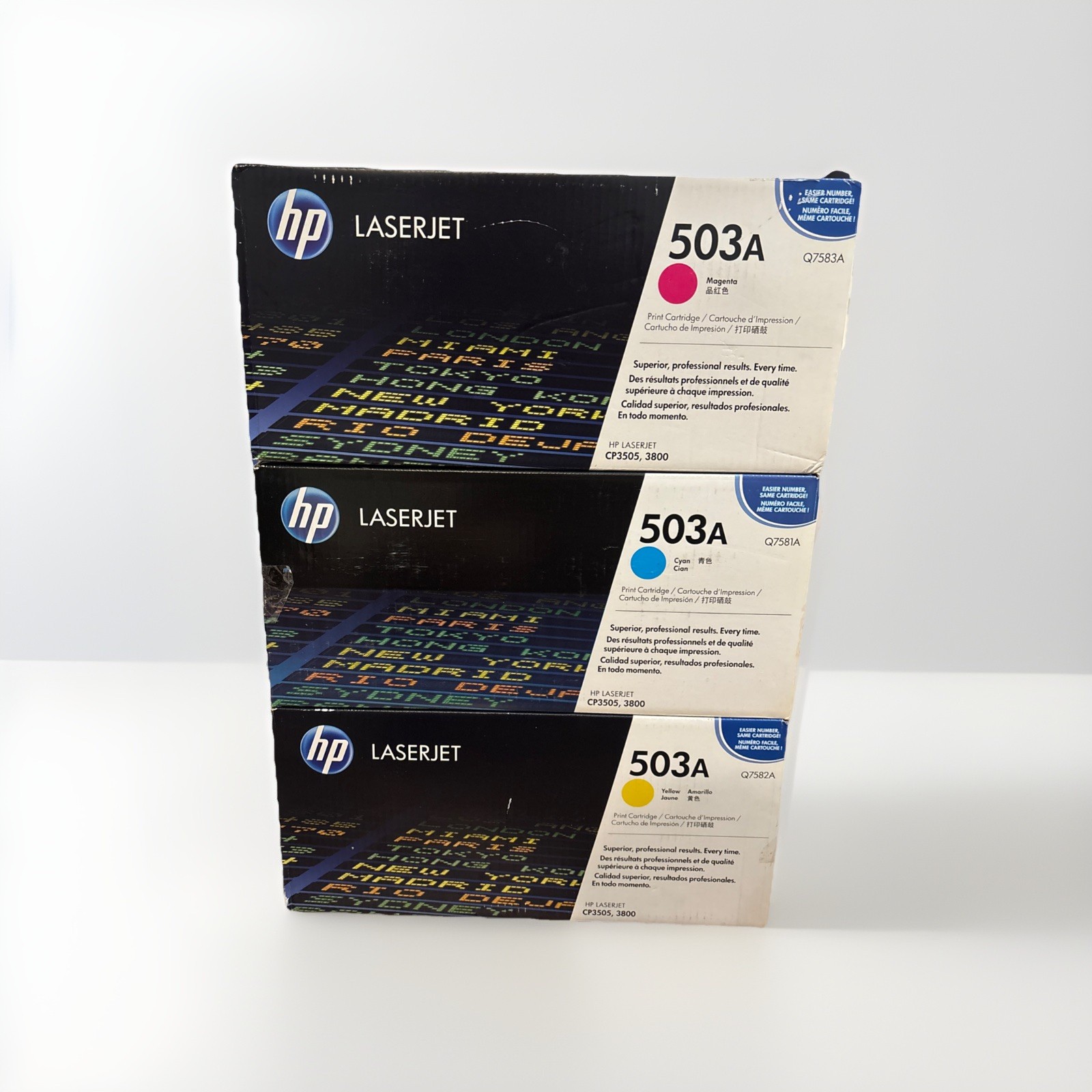 HP 503A Color Toner Set- Q7581AC Cyan, Q782AC Yellow, Q7583AC Magenta Lot of 3