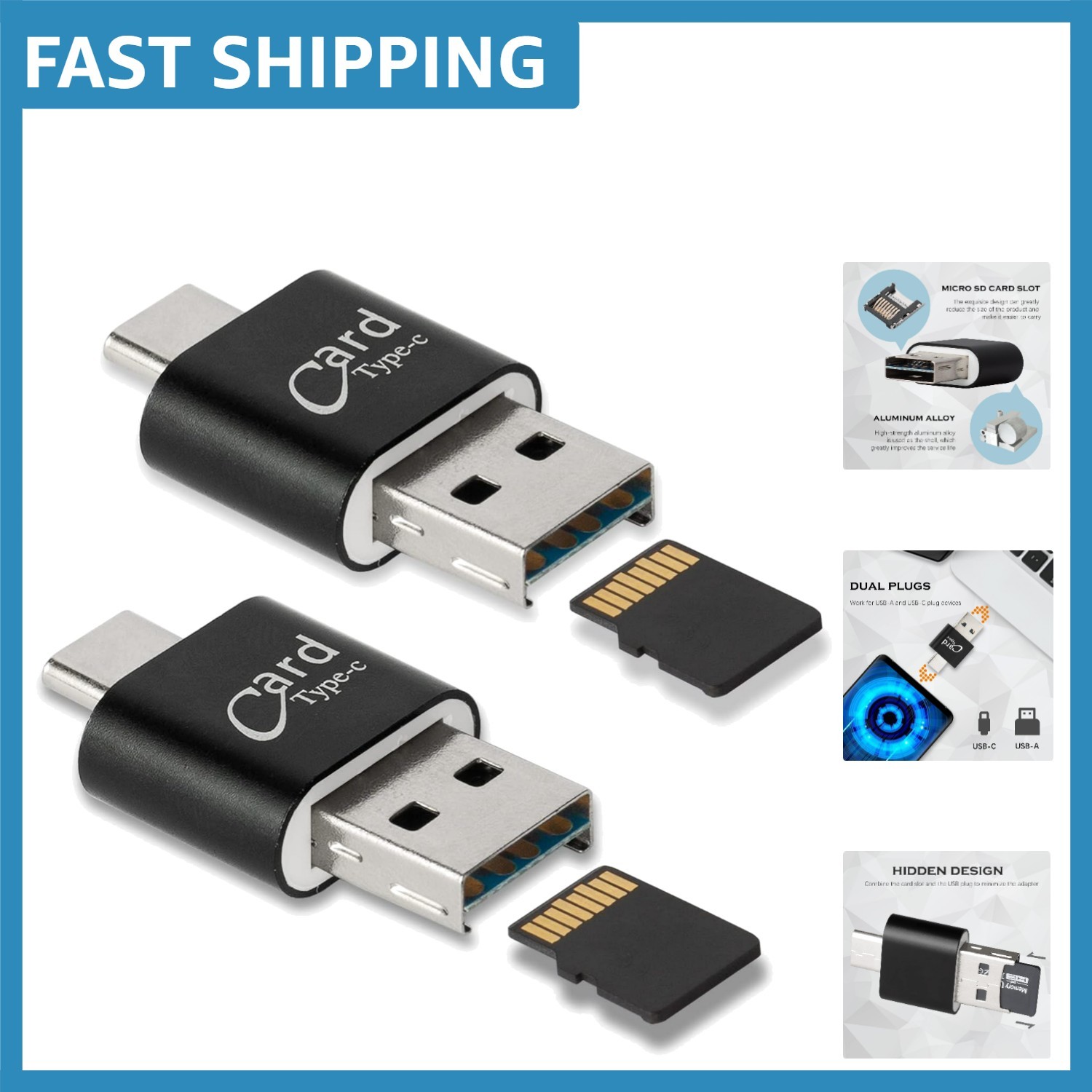 Portable USB-C Micro SD Card Readers - Dual Pack for Effortless Data Sharing