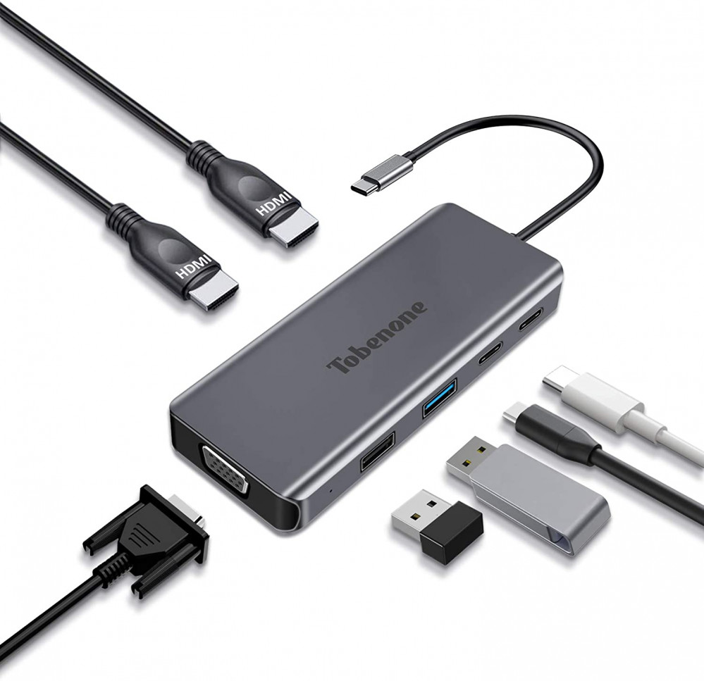 USB-C Laptop Docking Station Dual Monitor, 8-in-1 C Dock, Model UDS-08 