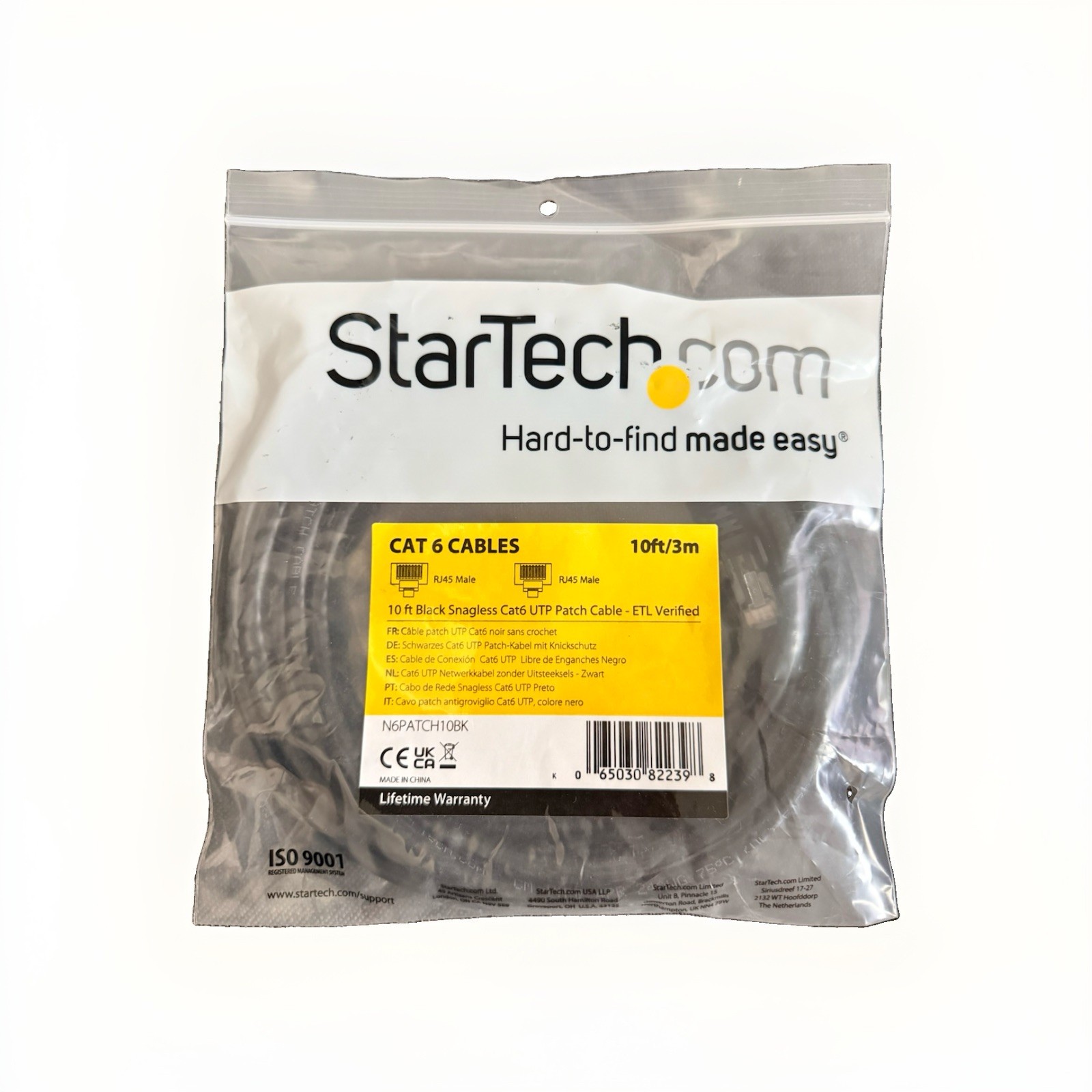 StarTech 10 ft Black Snagless Cat6 UTP Patch Cable