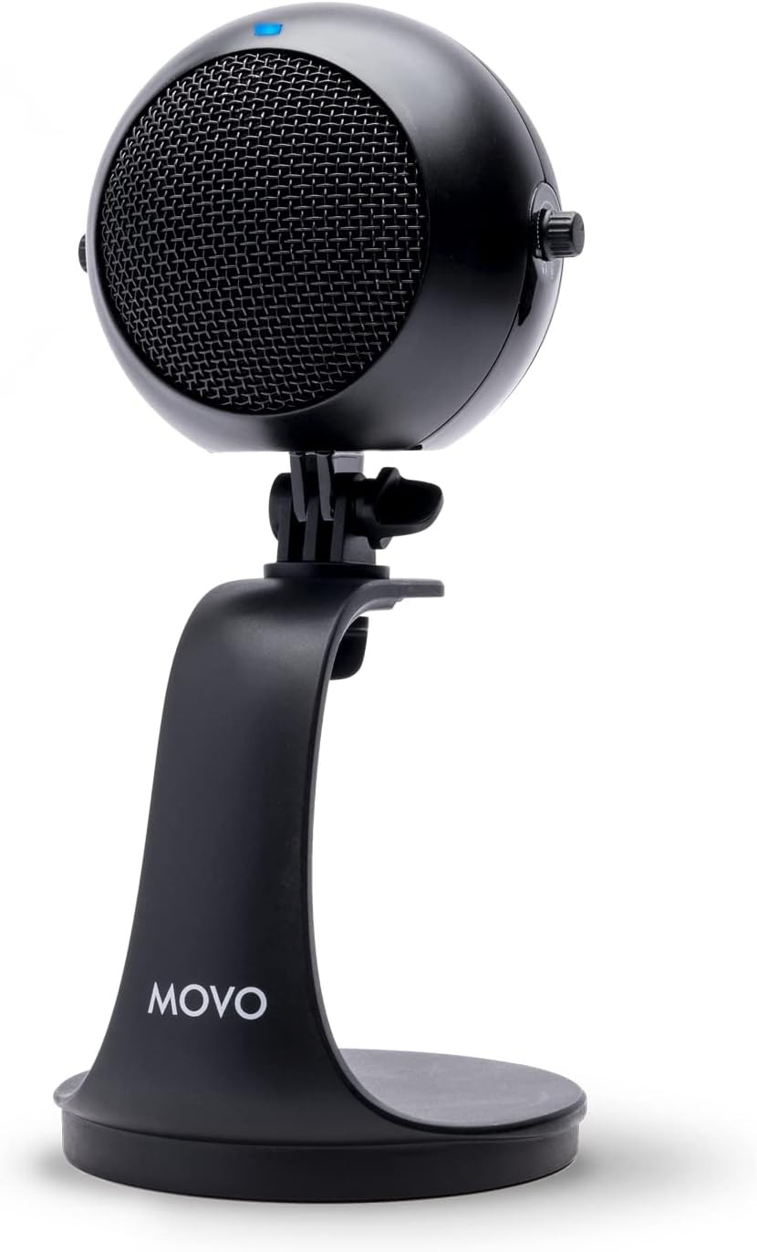 Movo WebMic USB Microphone with Desktop Stand in Black- Cardioid Condenser Compu