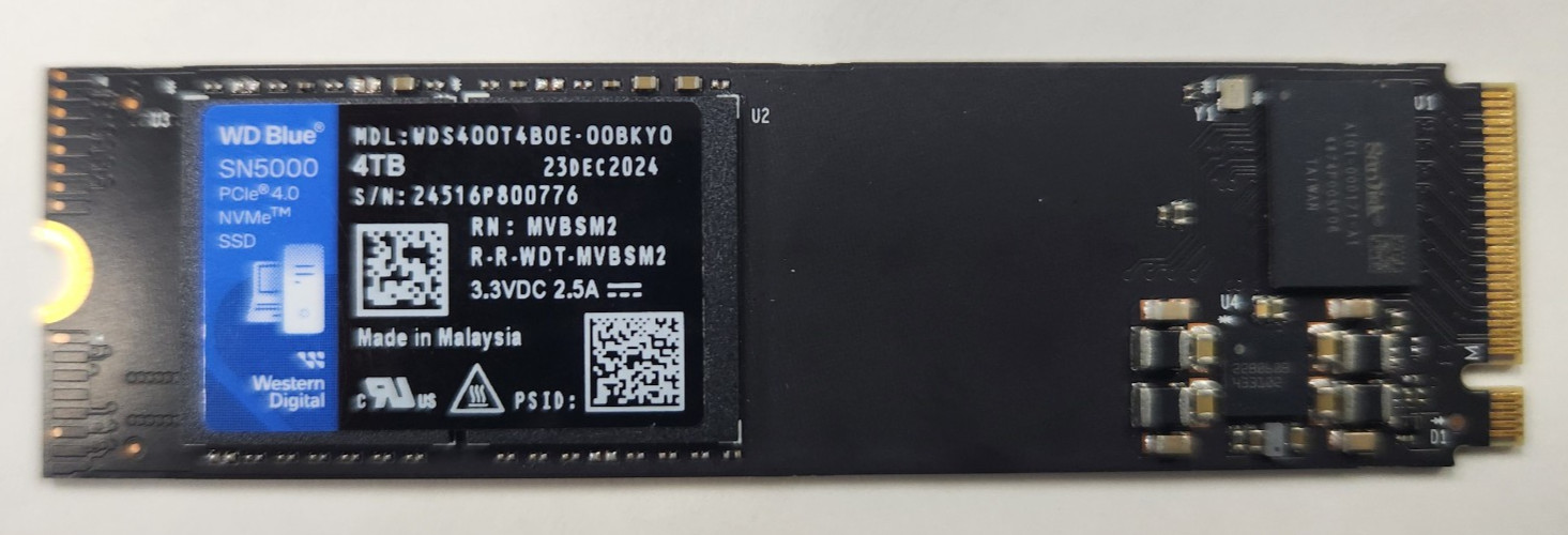 Western Digital WD Blue SN5000 NVMe 4TB M.2 SSD PCIe 4.0 Gen4 (WDS400T4B0E)