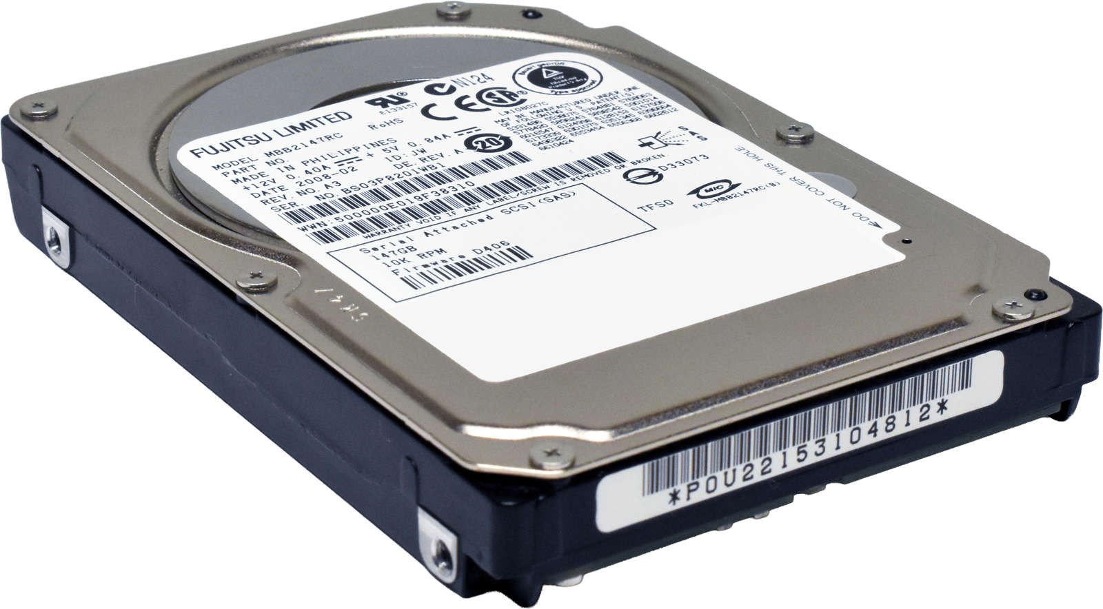 Fujitsu 147GB 2.5" 10K 16MB Cache 3G SAS HDD MBB2147RC
