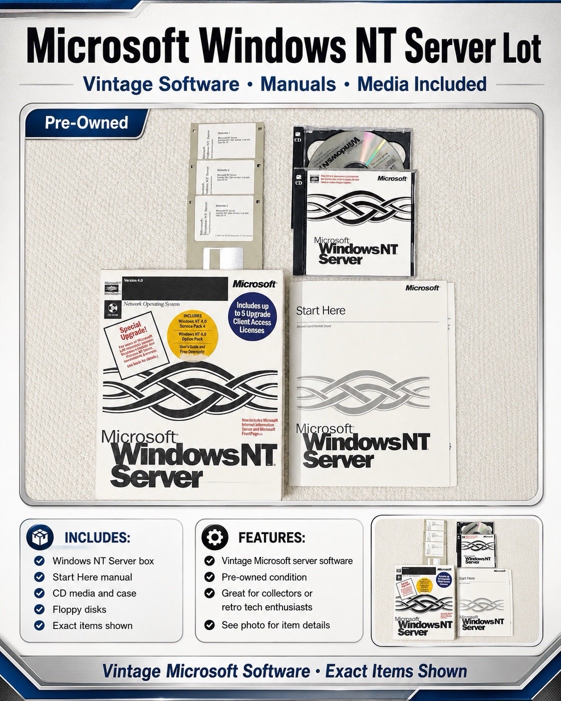 Microsoft Windows NT Server 4.0 Upgrade CD, English, 5-Device, Manuals Floppies