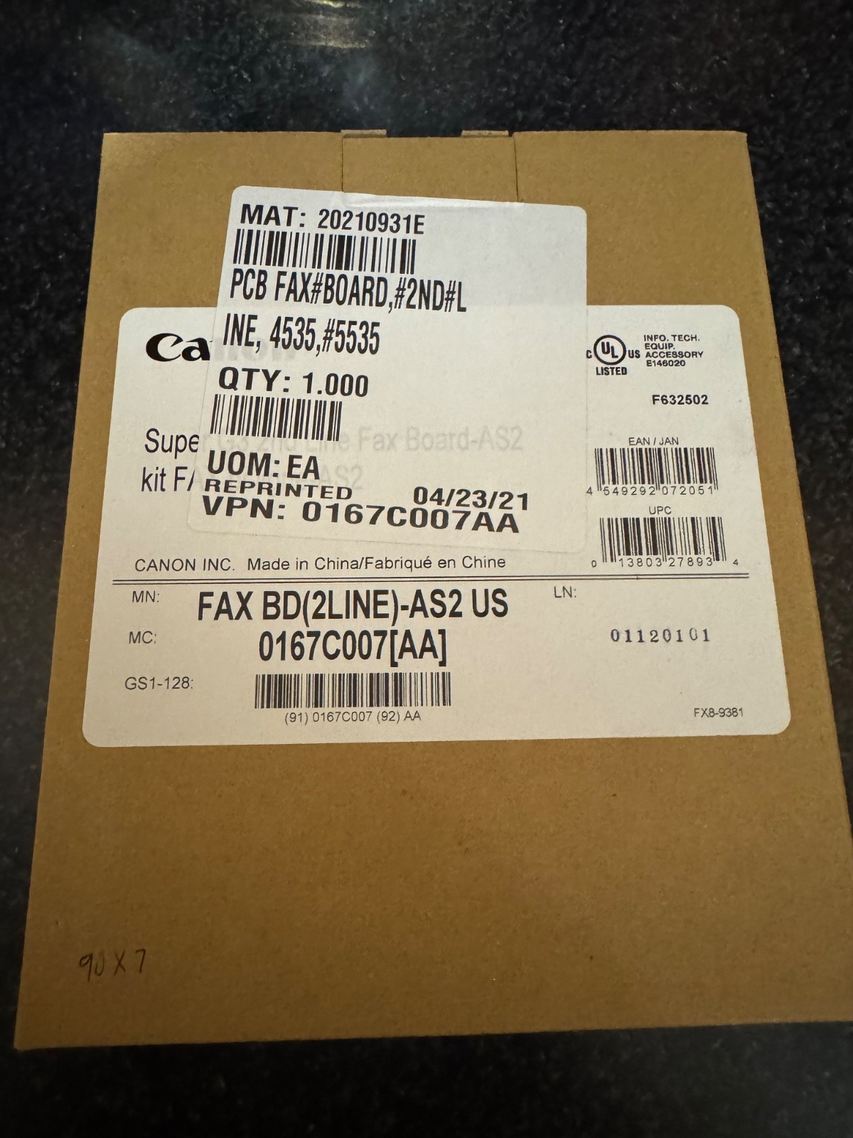 Canon 0167C007AA| Super G3 2nd Line Fax Board | Genuine OEM Part | Brand New
