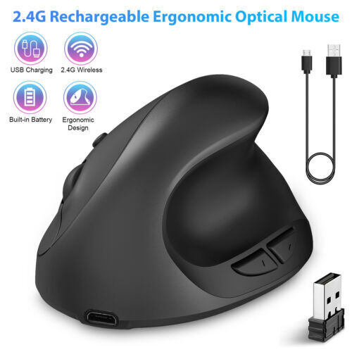 Ergonomic Mouse Optical Vertical Mice 6 Keys USB Wireless 2.4GHz 2400DPI PC X10
