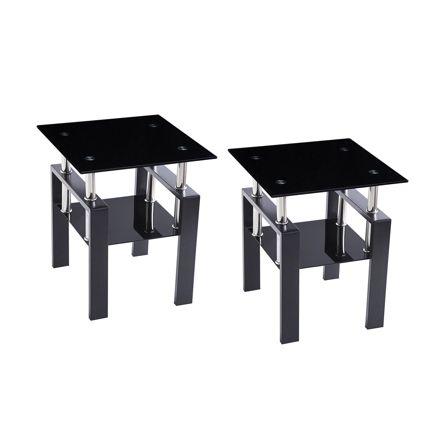 2Pcs Heavy Duty Tempered Glass Sofa Table Black Table Living Room Sofa Table US