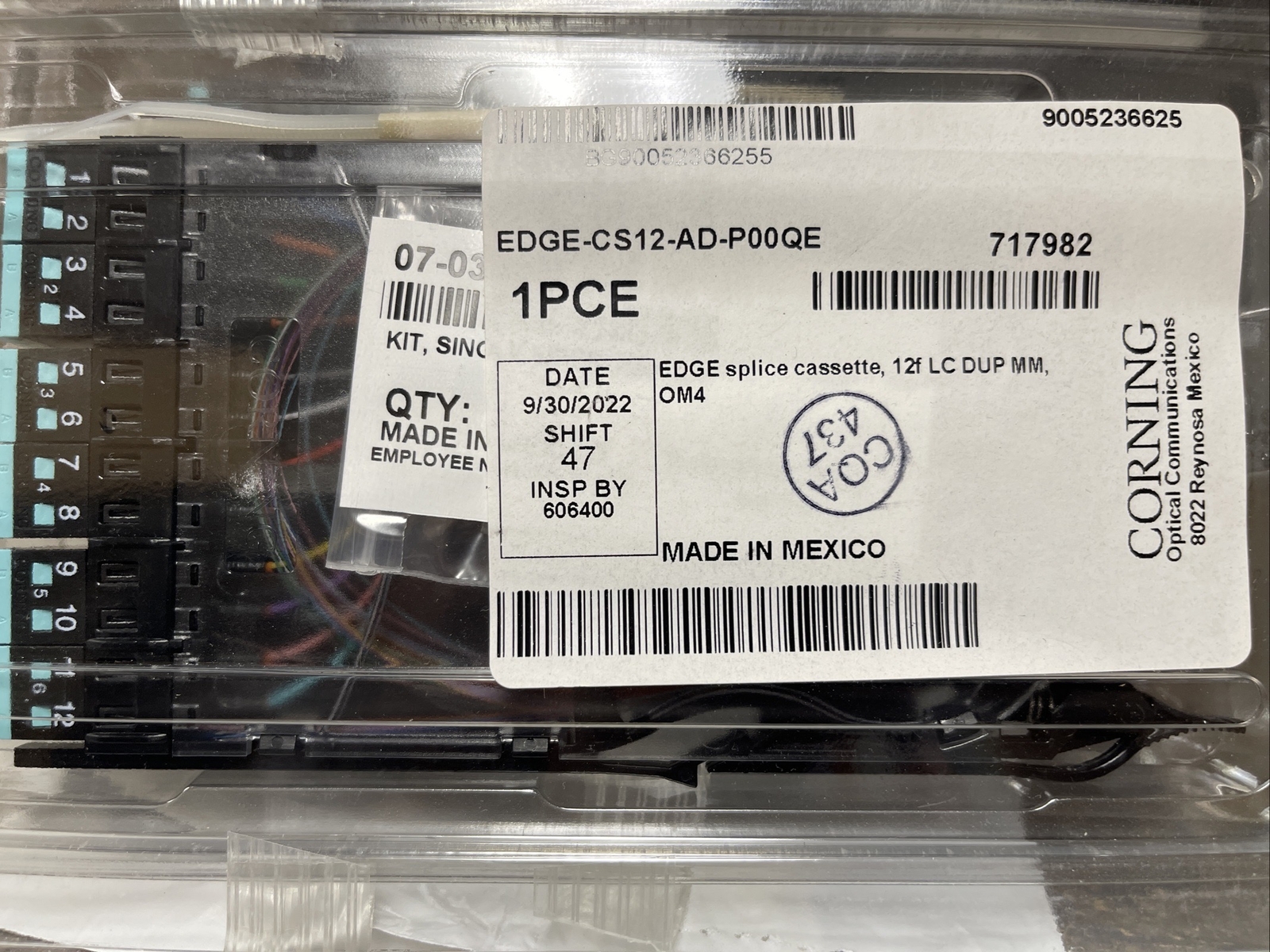 Corning EDGE-CS12-AD-P00QE 12 Fiber LC Duplex Splice Cassette 50 µm MM (OM4)