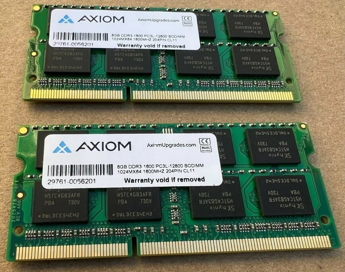 2X 8GB AXIOM Total 16GB DDR3 1600 PC3L 12800 SODIMM 1024MX64 1600MHz 204PIN CL11