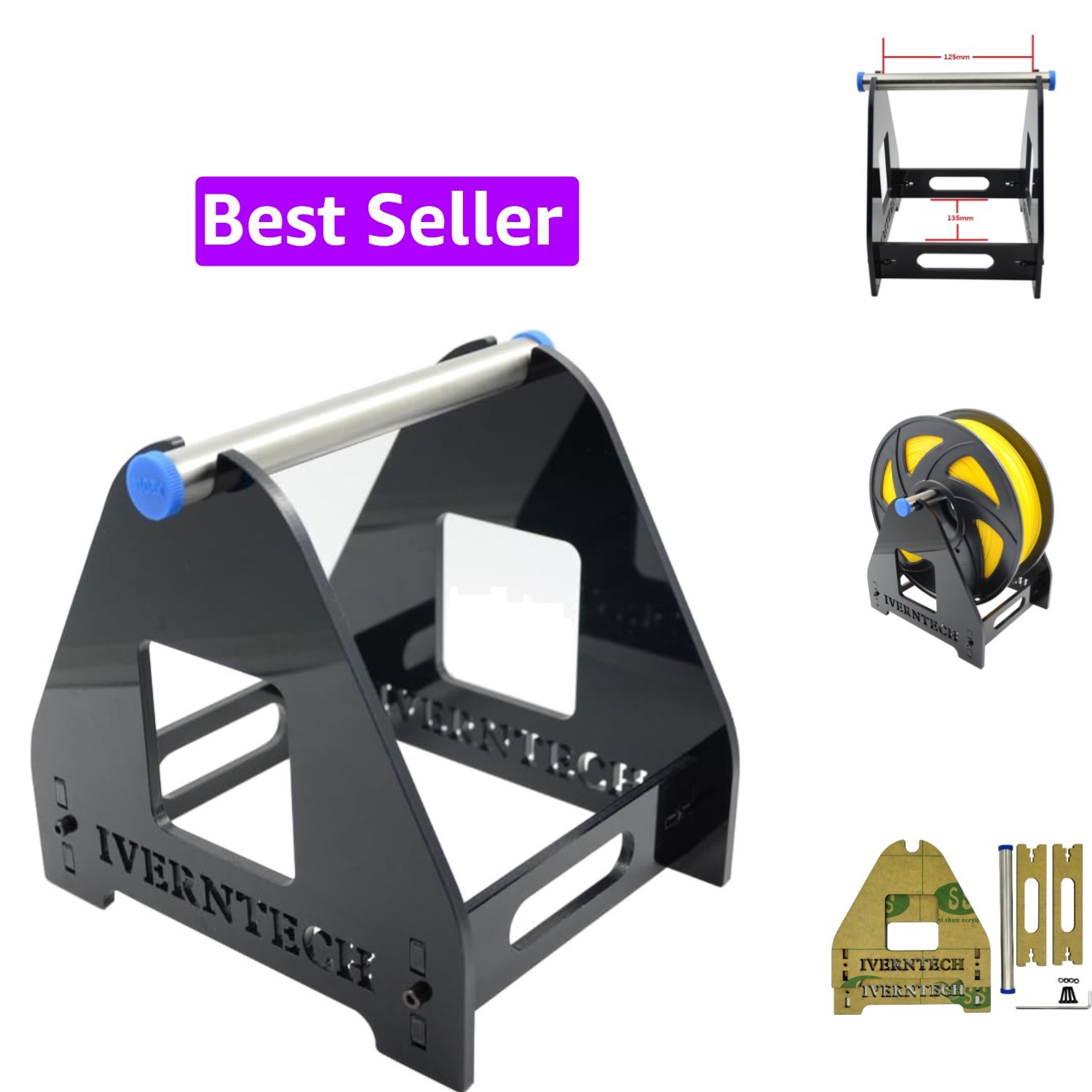 1 Pcs 3D Printer Filament Spool Holder Black Acrylic Storage Rack