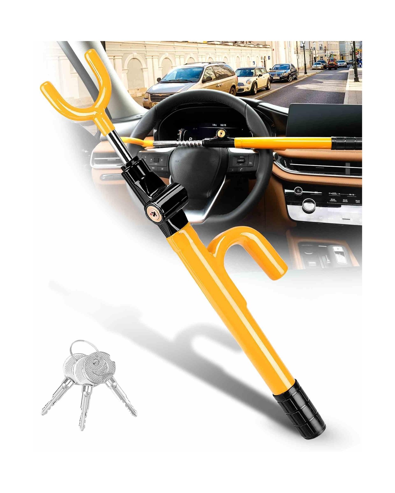 Tevlaphee Steering Wheel Lock - Anti Theft Device with Adjustable Car Wheel L...