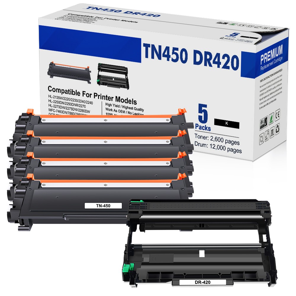 4PK TN450+1PK DR420 Toner Cartridge Compatible with Brother DCP-7060D DCP-7065DN