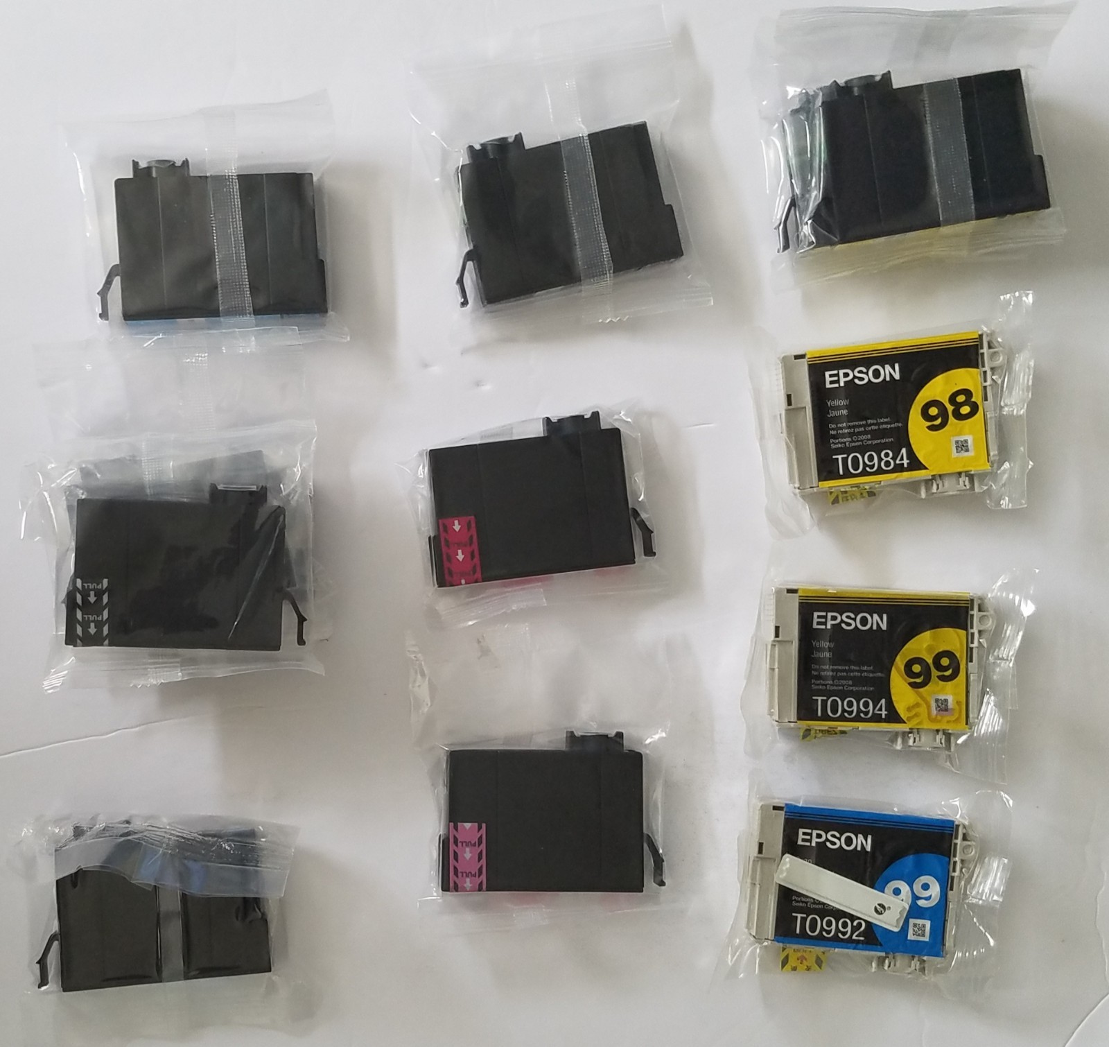 Lot Of 13 Epson 98 And 99 Ink Cartridges.  TO992 TO984 TO994. And More Sealed.
