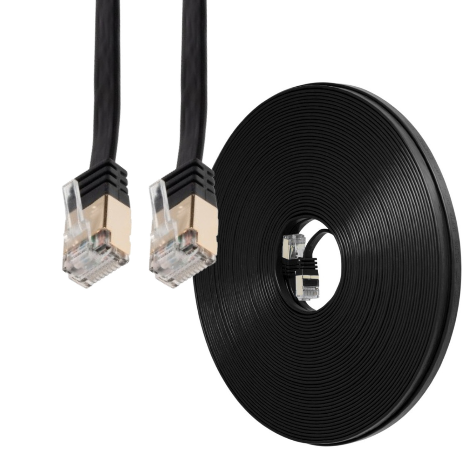 30FT CAT7 CAT 7 Flat Cable Shielded U/FTP LAN RJ45 Internet Router Patch Black