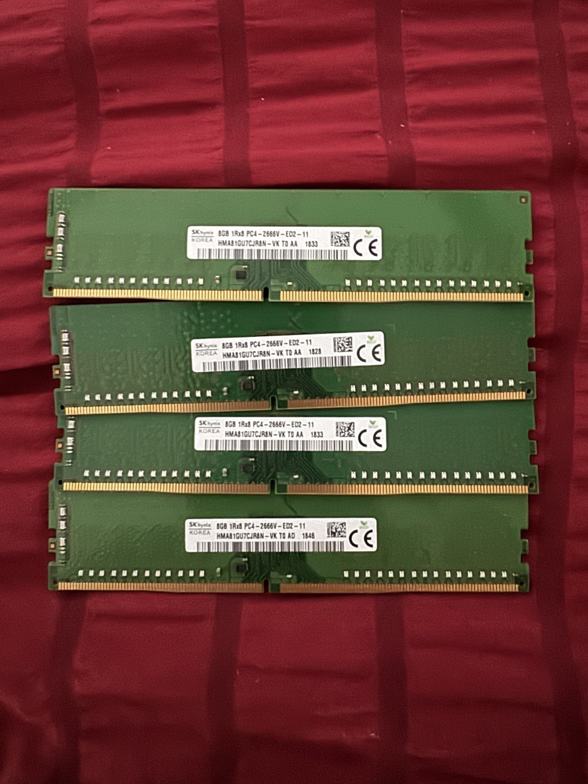 3 Each SK Hynix 8GB 1Rx8 PC4-2666V-ED2-11 ECC Unbuffered Server HMA81GU7CJR8N-VK