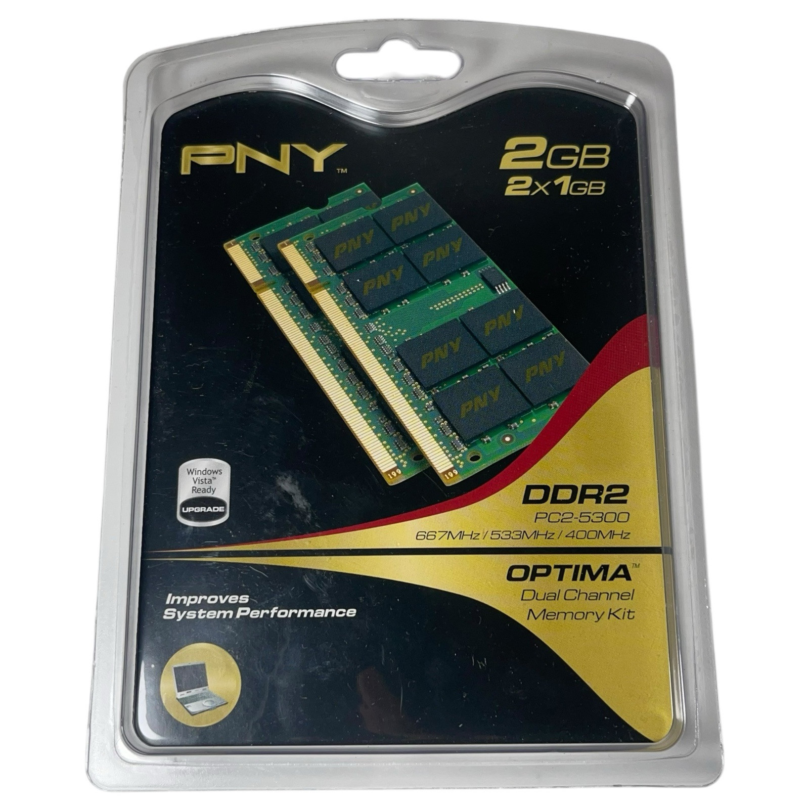 PNY 2 GB Kit (1GB each) DDR2 PC2-5300 Optima Dual Channel Memory Kit New