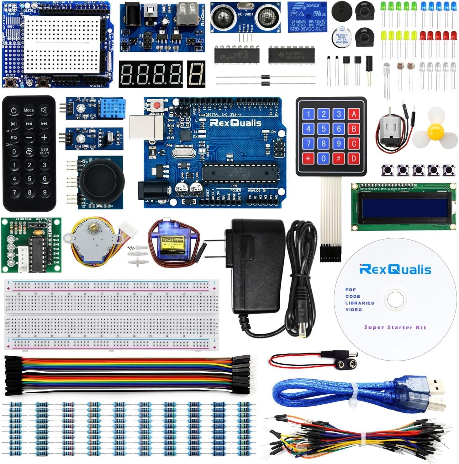 Arduino UNO R3 Starter Kit with LCD1602 Module 9V Power Adapter Compatible IDE