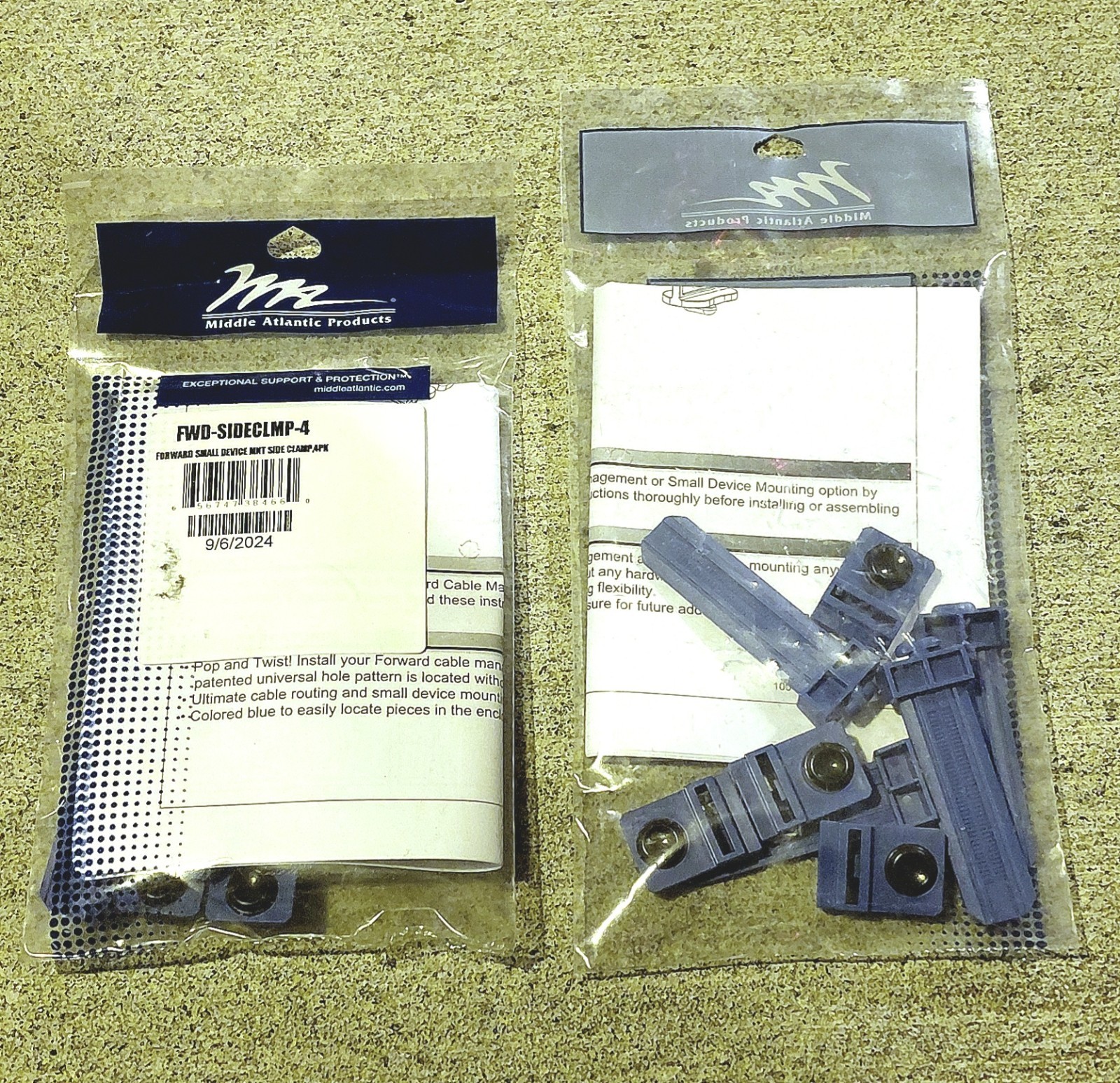 Middle Atlantic FWD-SIDECLMP-4 Forward Small Device Mounting Clamps, 4 Pack