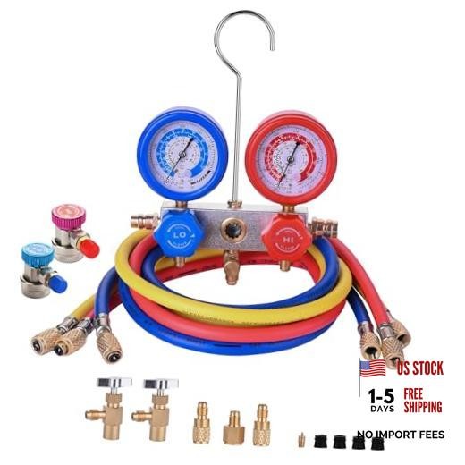 AC Gauge Set for R32 R134a R410a R12, Automotive A/C 3 Way-R32,R134a,R410a