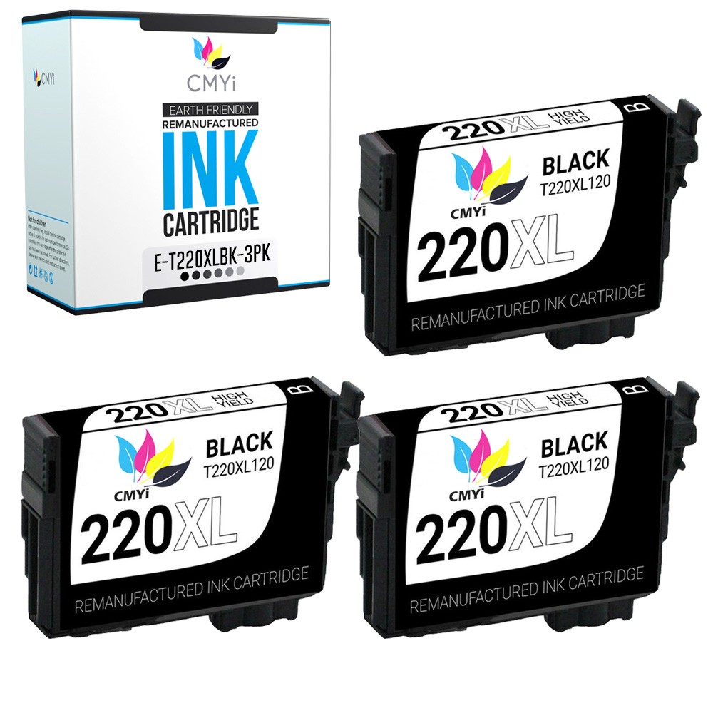 3-PK CMYi Replacement 220XL Black Ink Cartridges Fits Epson Expression XP-424
