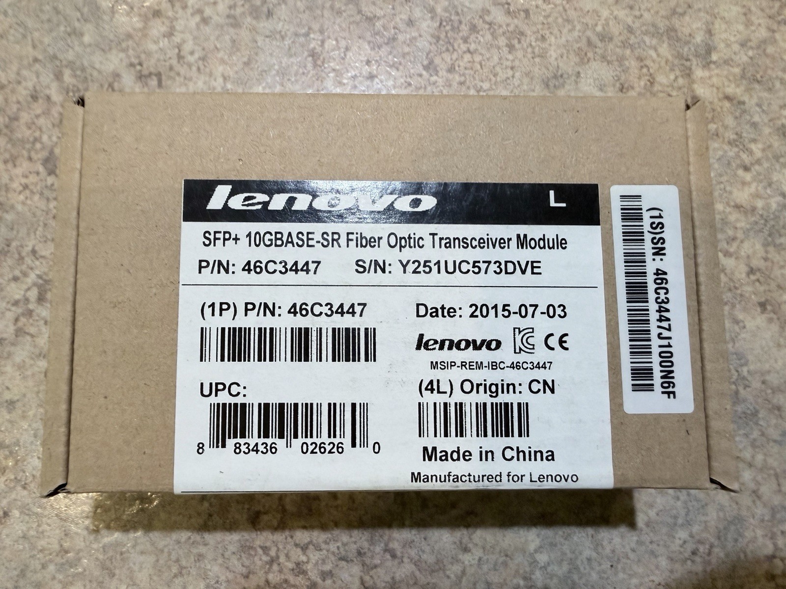Lenovo 10GBASE-SR SFP+ Fiber Optic Transceiver Module 46C3447 10Gbps