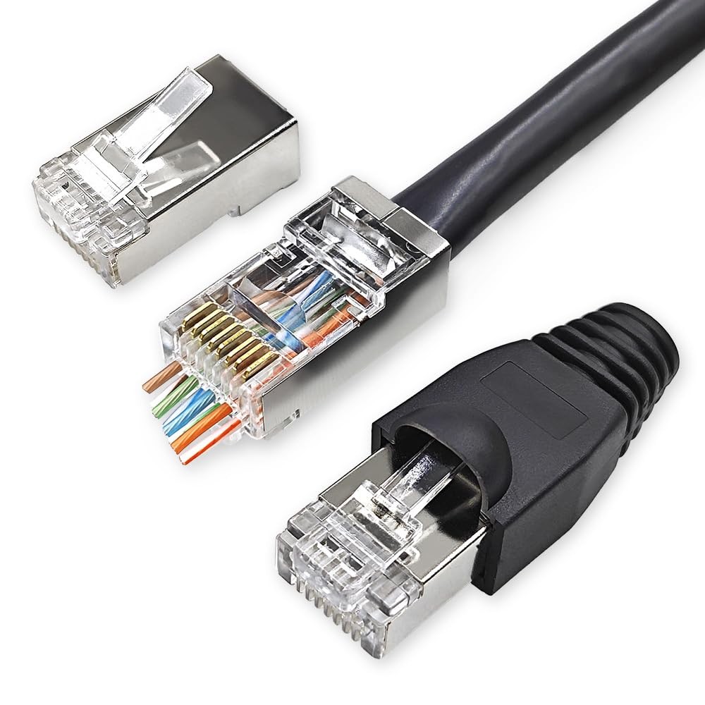 XANHAM 50 Pack Cat 6 Pass Through Shielded RJ45 Connector with Standard