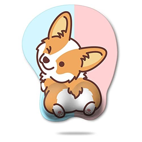HAOCOO Funny Corgi Gel Mouse Pad with Wrist Support, Blue & Pink