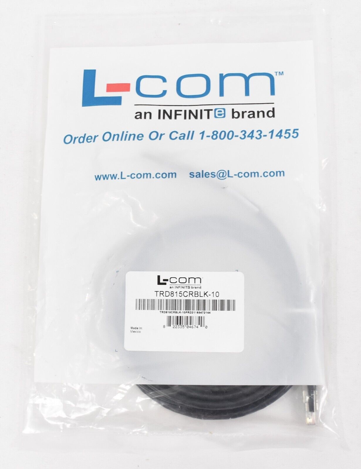 L-Com 10' Black Cat 5E Crossover Cable NEW TRD815CRBLK-10