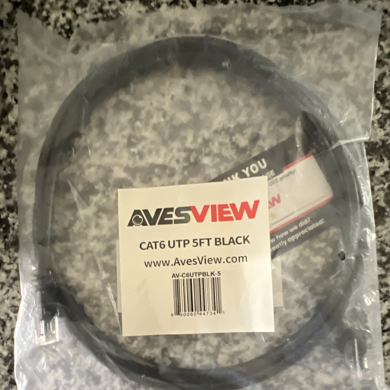 AvesView Cat6 UTP RJ-45 Ethernet Patch Cable 5 ft Black AV-C6UTPBLK-5