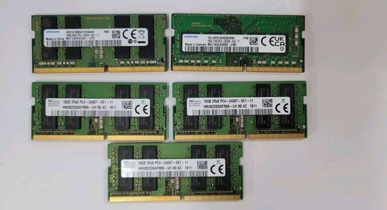 LOT of 5 x 16GB DDR4 Laptop Memory RAM Sticks PC4-2400 PC4-2666 32GB 64GB