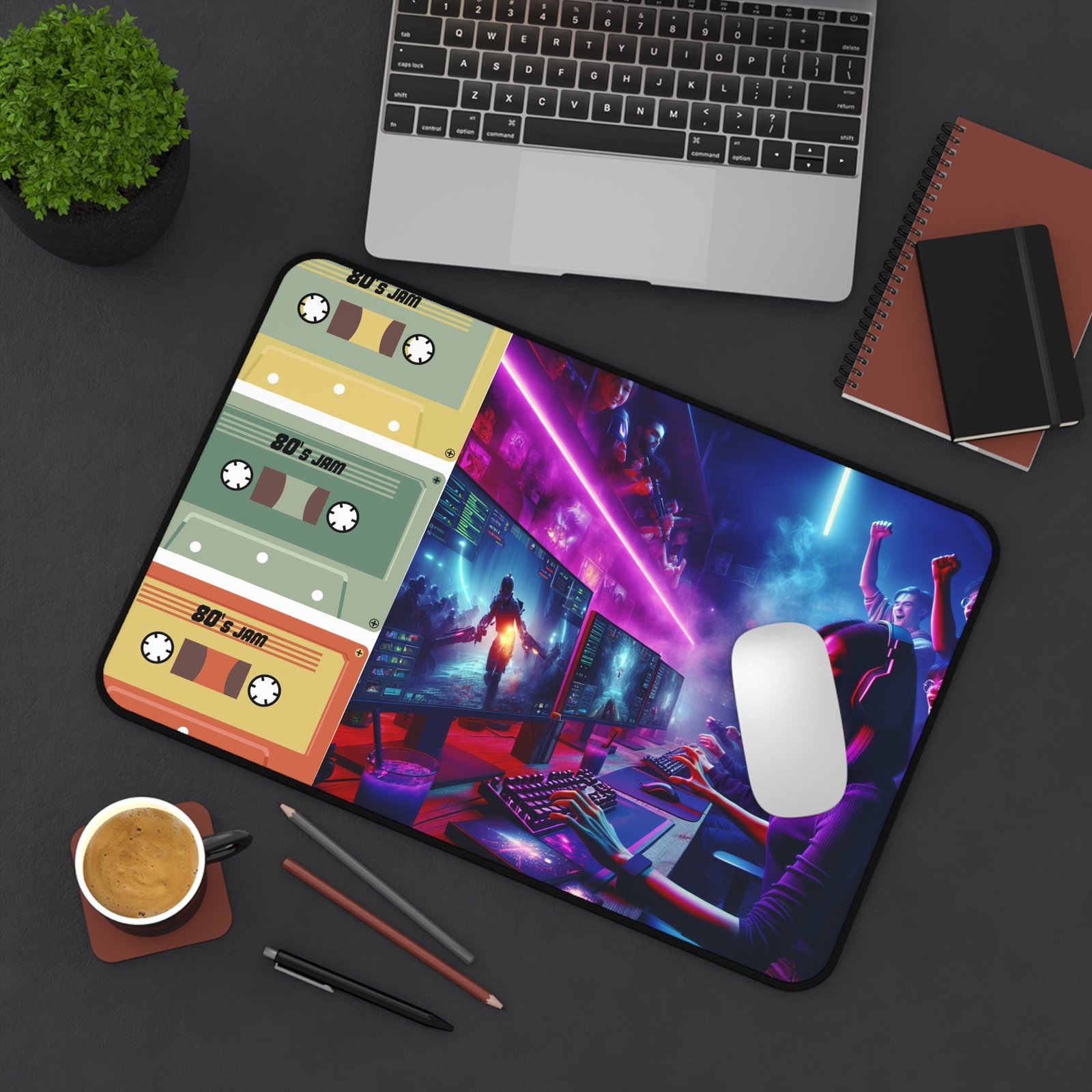 Gaming Desk Mat with Retro 80s Vibe, Gamer Mouse Pad, Office Accessories, 80s