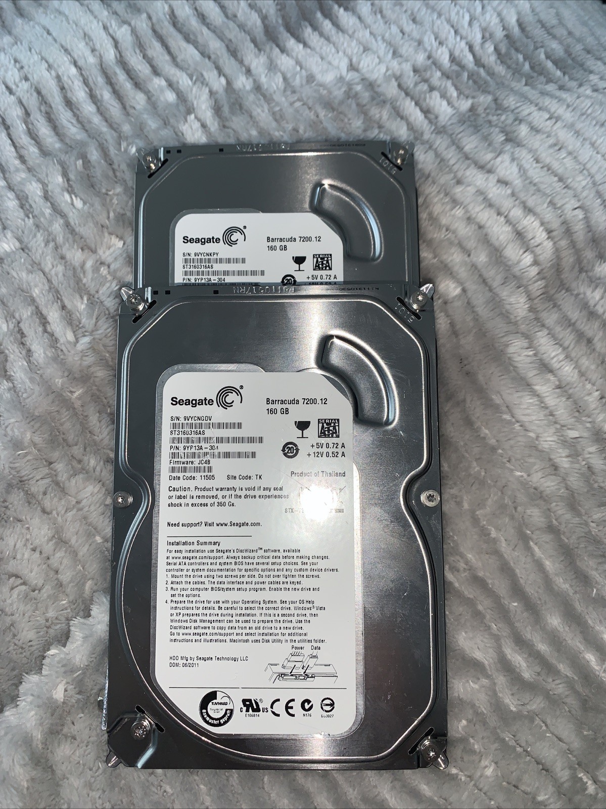 2 Used Seagate Barracuda 7200.12 hard disk drives.