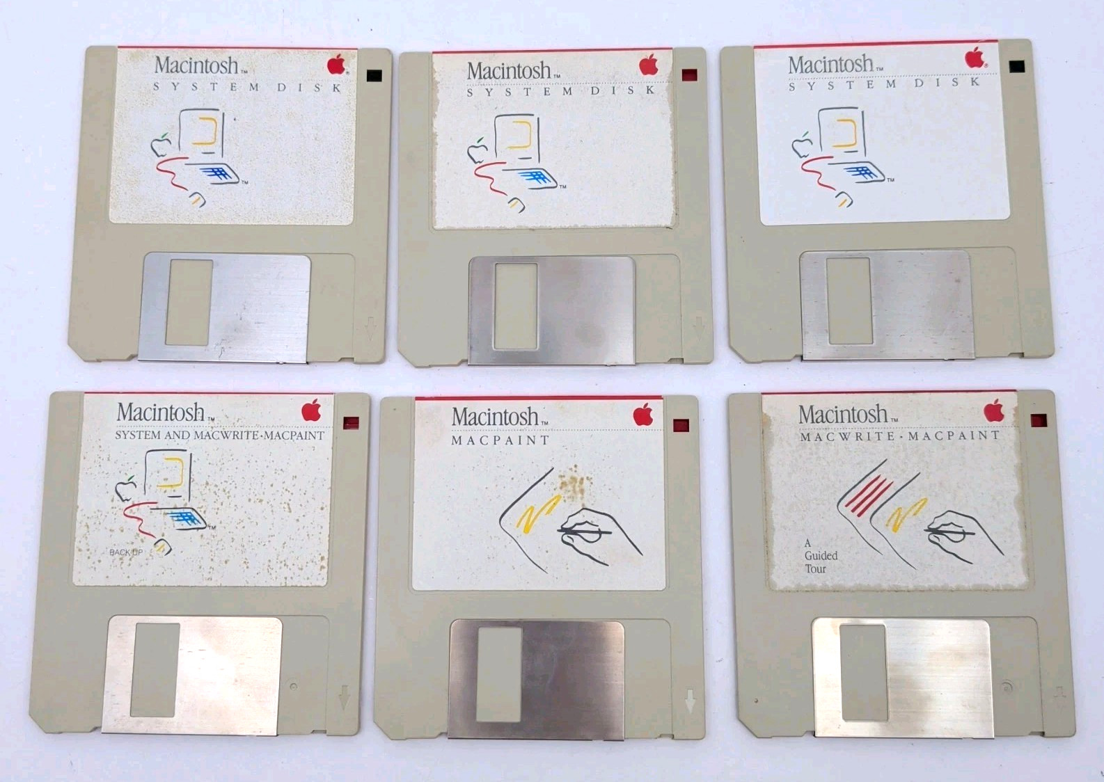 LOT OF 6: RARE Vintage 1984 Macintosh 3.5" Floppy Disk System Disks Macwrite OEM