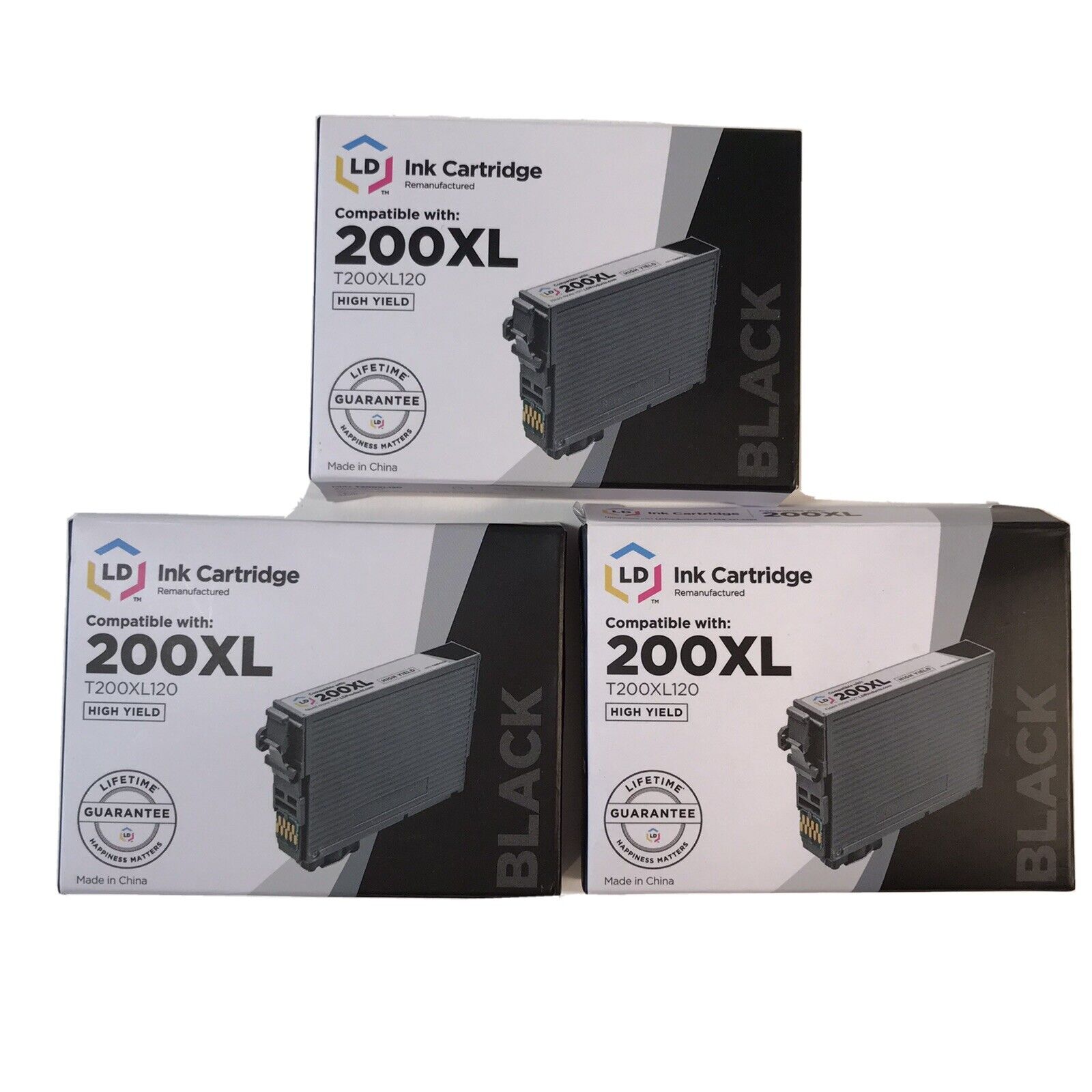 LD 3PK Reman Black Ink Cartridge for Epson 200XL T200XL120 Exp. 1/2020