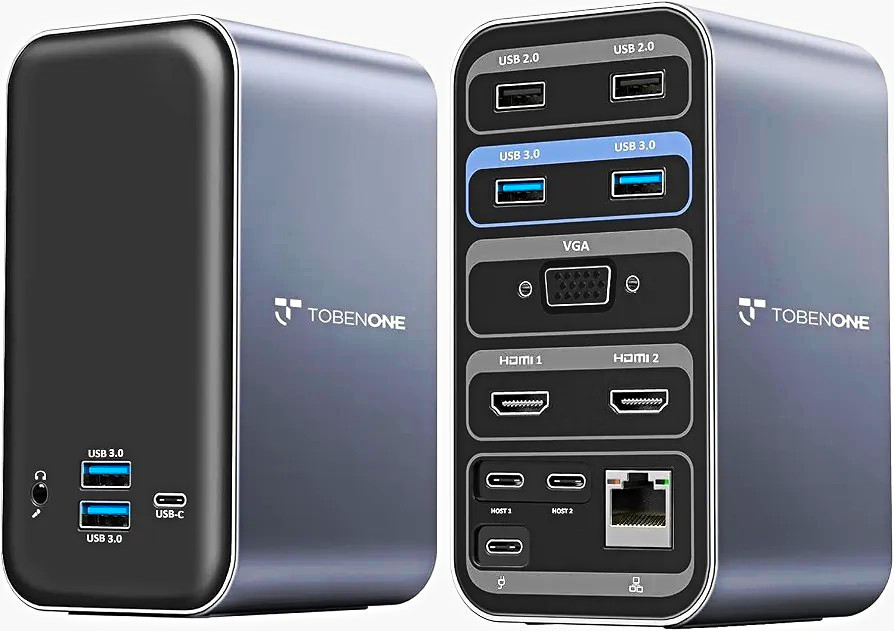 TOBENONE USB-C Docking Station Dual HDMI VGA Gigabit Ethernet USB 3.0