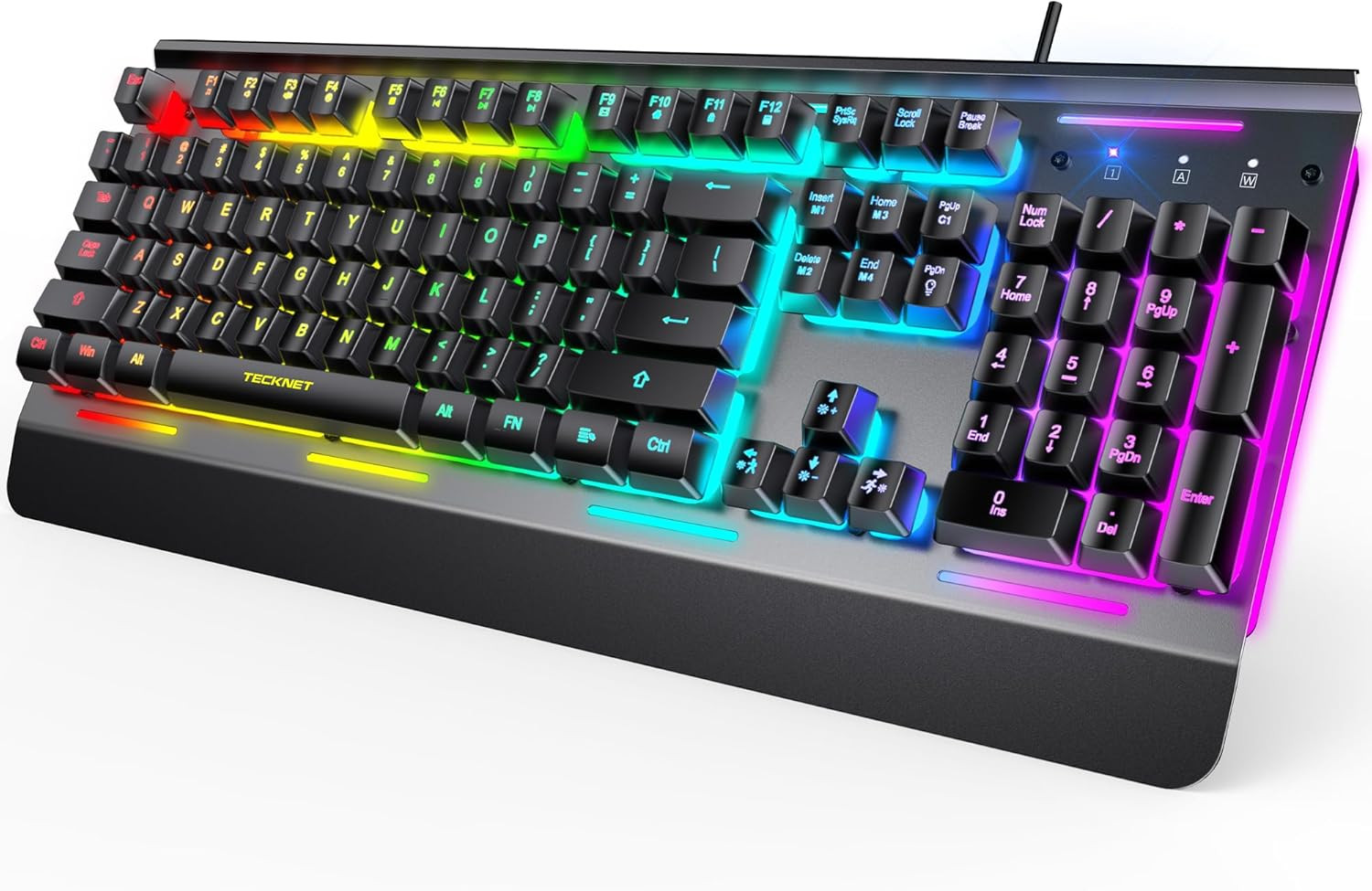 TECKNET Gaming Keyboard, USB Wired Computer Keyboard, 15-Zone RGB Illumination, 