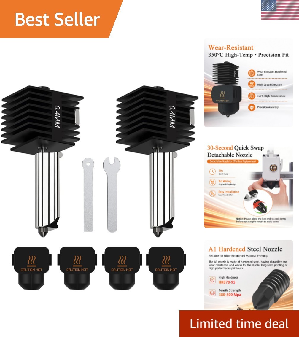 Upgrade Your Bambu Lab with 2 Pack 0.4mm Hard Steel Nozzles for Flawless Prints
