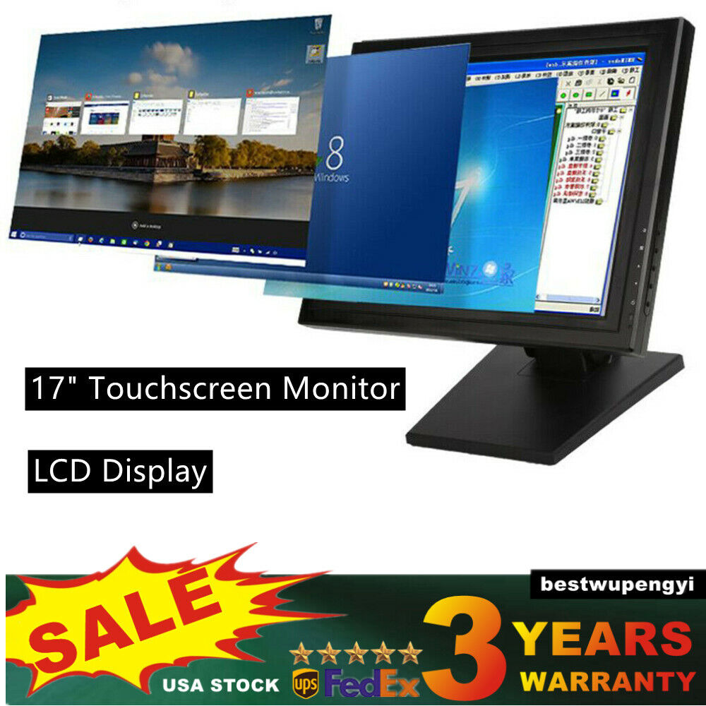 17'' 1280*1024 Portable LED Touch Screen VGA Monitor LCD Display Fit POS/PC