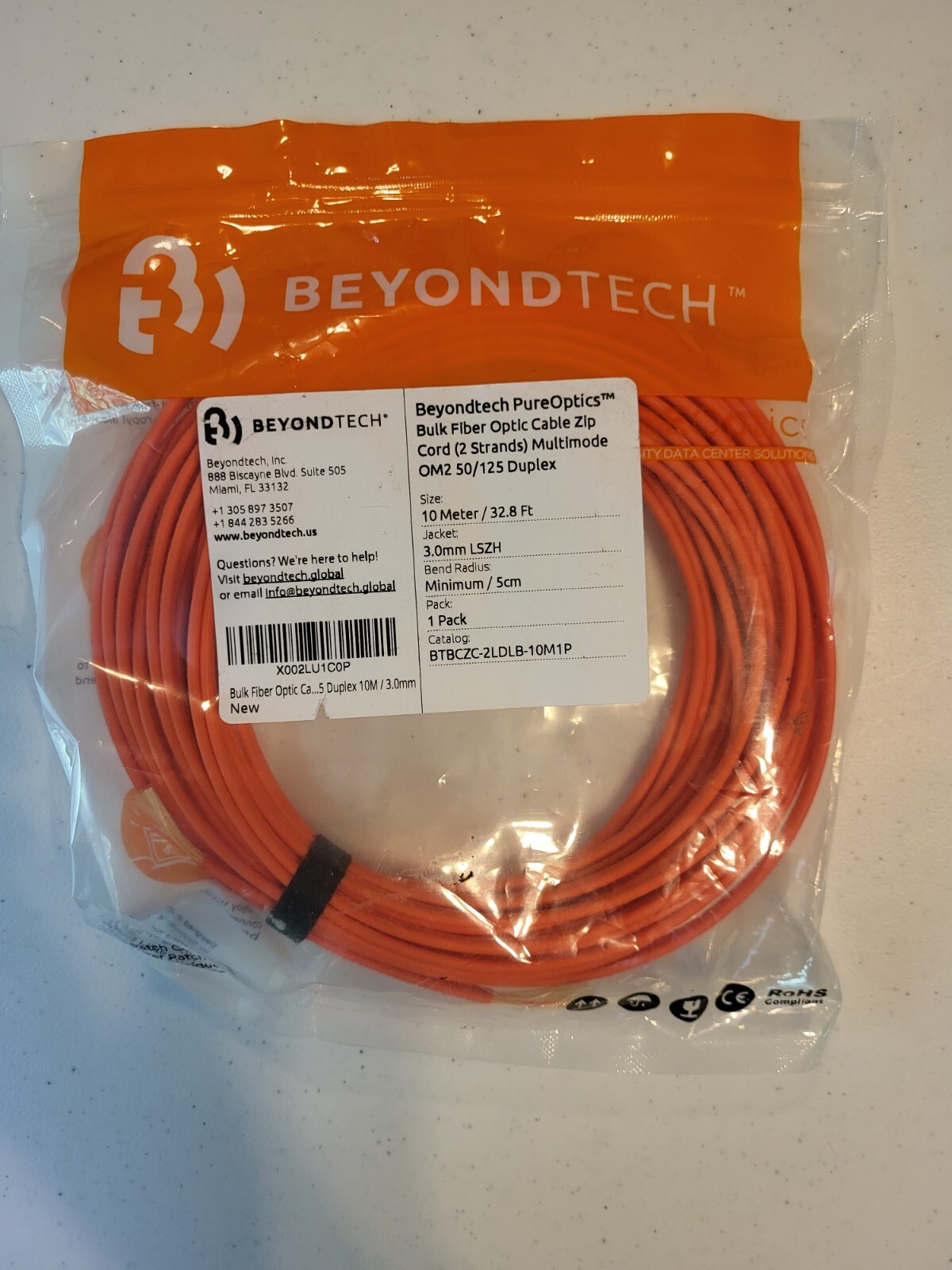 Beyondtech Bulk Fiber Optic Cable Zip Cord OM2 50/125 Dup. 10 Meter B