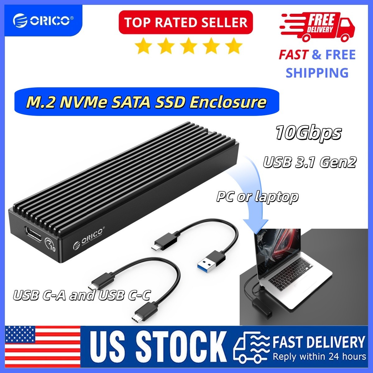 ORICO M.2 NVMe SATA SSD Enclosure USB Type-C 10Gbps NVMe SSD External Case