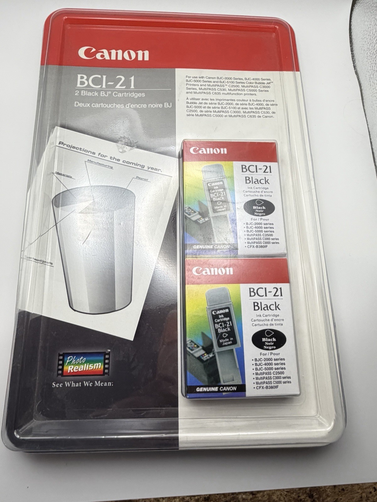 Canon BCI-21 Black Ink Cartridges OEM Genuine (2 Pack) New Sealed Vintage